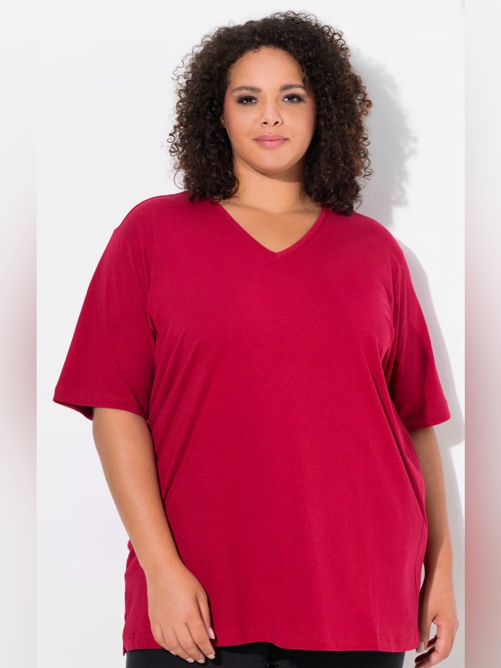 3/$15 VGUC Ulla Popken Red Relaxed Fit Short Sleeve V-Neck Tee Tunic 32/34